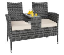 Polyrotan 2 zits Tuinbank Grijs/Beige 143x55x88cm 