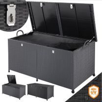 Tuinbox Polyrotan Kussenbox Zwart 150x77x73cm met Wielen 