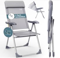Tuinstoel Aluminium met Hoge Rugleuning Grijs Set van 2 stuks