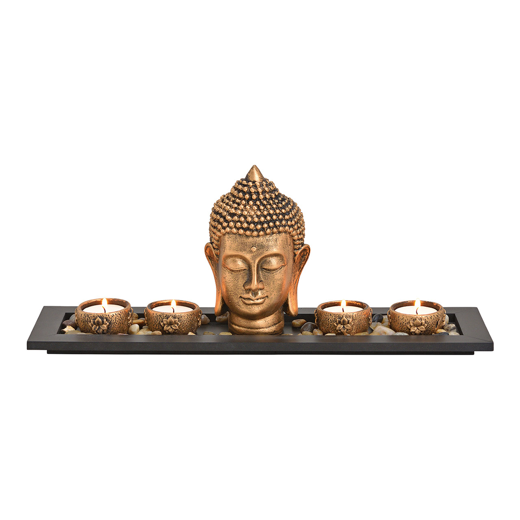 Buddha\u0020met\u00204\u0020theelichthouders,\u0020houten\u0020dienblad,\u0020decoratiestenen\u0020van\u0020poly\u0020goud\u0020\u0028B\u002FH\u002FD\u0029\u002041x17x11cm