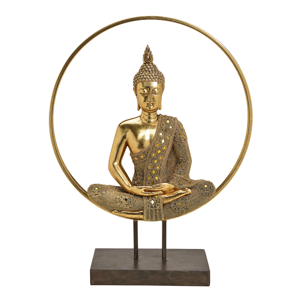Displaystand\u0020Buddha\u0020in\u0020cirkel\u0020van\u0020poly,\u0020metaal\u0020goud\u0020\u0028B\u002FH\u002FD\u0029\u002049x65x17cm