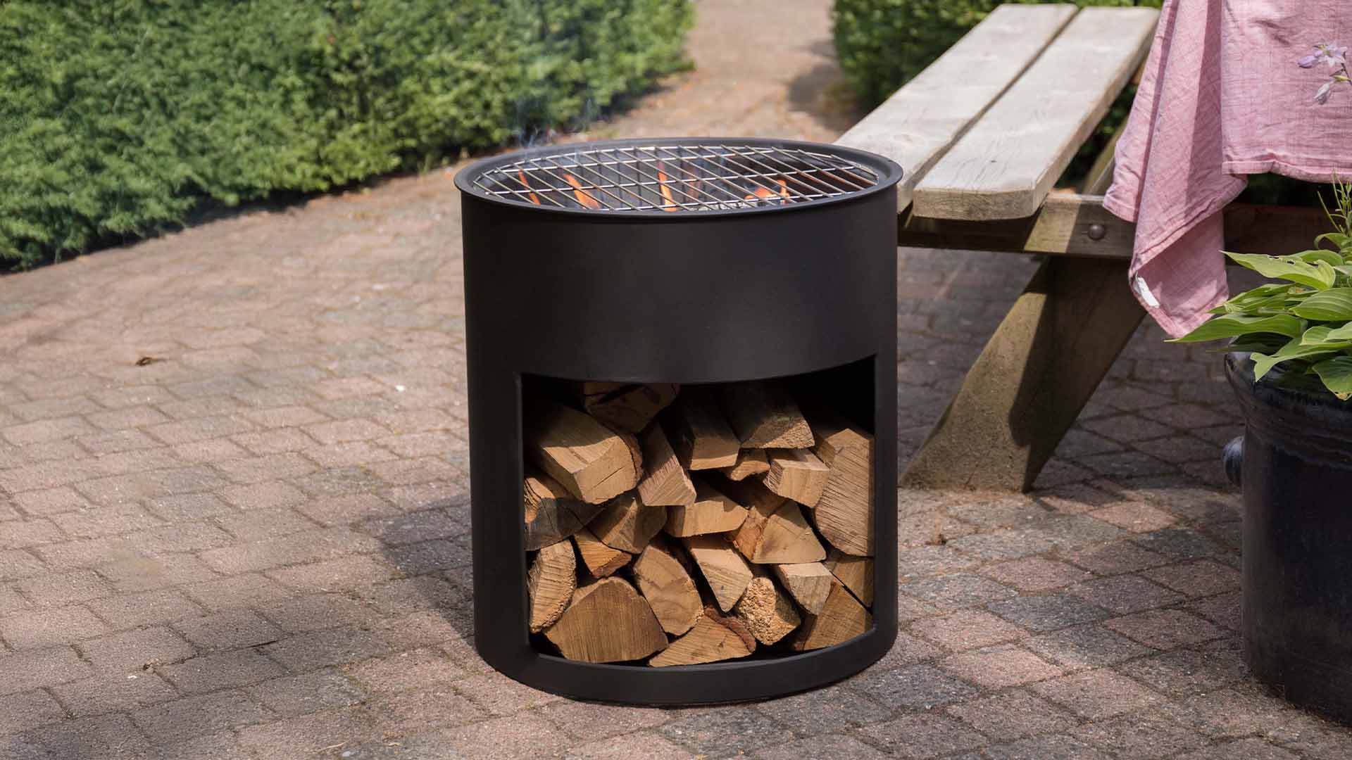 Milshire\u0020Vuurton\u0020Zwart\u0020Fireplace\u0020Stevig\u0020staal\u0020Diameter\u002045cm\u0020Terrasverwarming\u0020Sfeerhaard