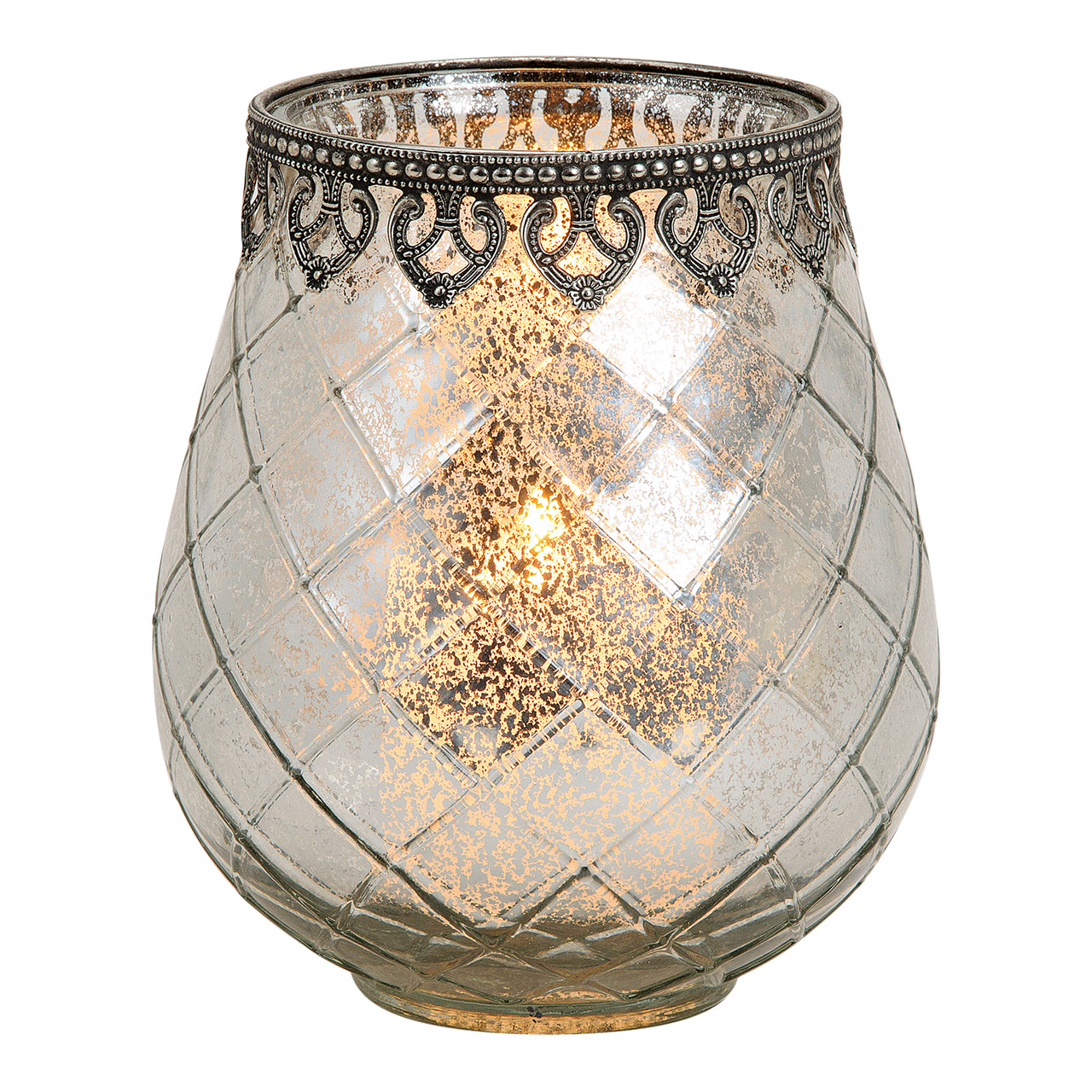 Windlicht\u0020antiek\u0020zilver\u0020van\u0020glas\u002Fmetaal,\u0020B18\u0020x\u0020D15\u0020cm