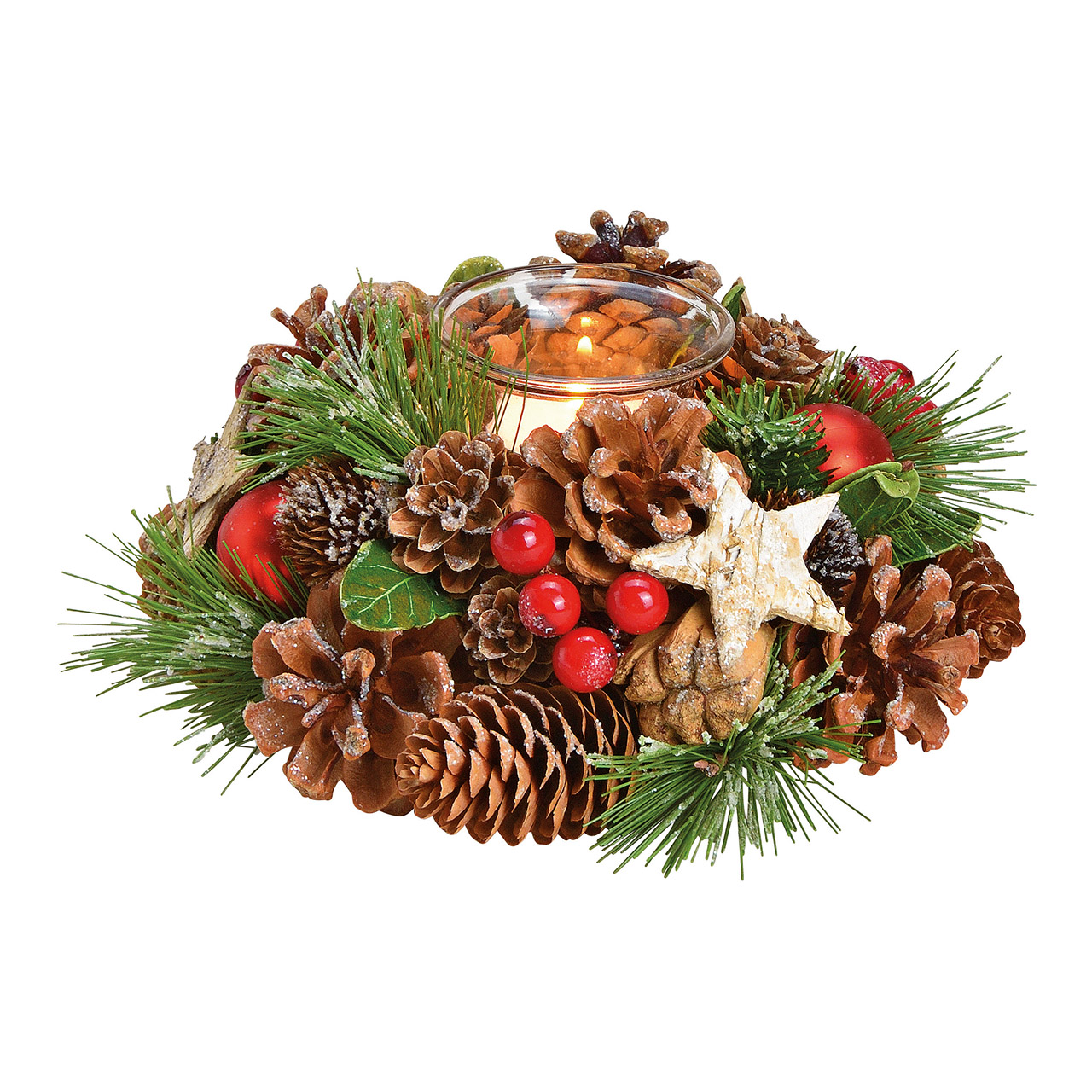Windlicht\u0020kerstkrans,\u00201\u0020windlicht\u0020van\u0020glas,\u0020hout,\u0020kunststof\u0020groen\u002Fbruin\u002Frood\u0020\u0028B\u002FH\u002FD\u0029\u002017x10x17\u0020cm