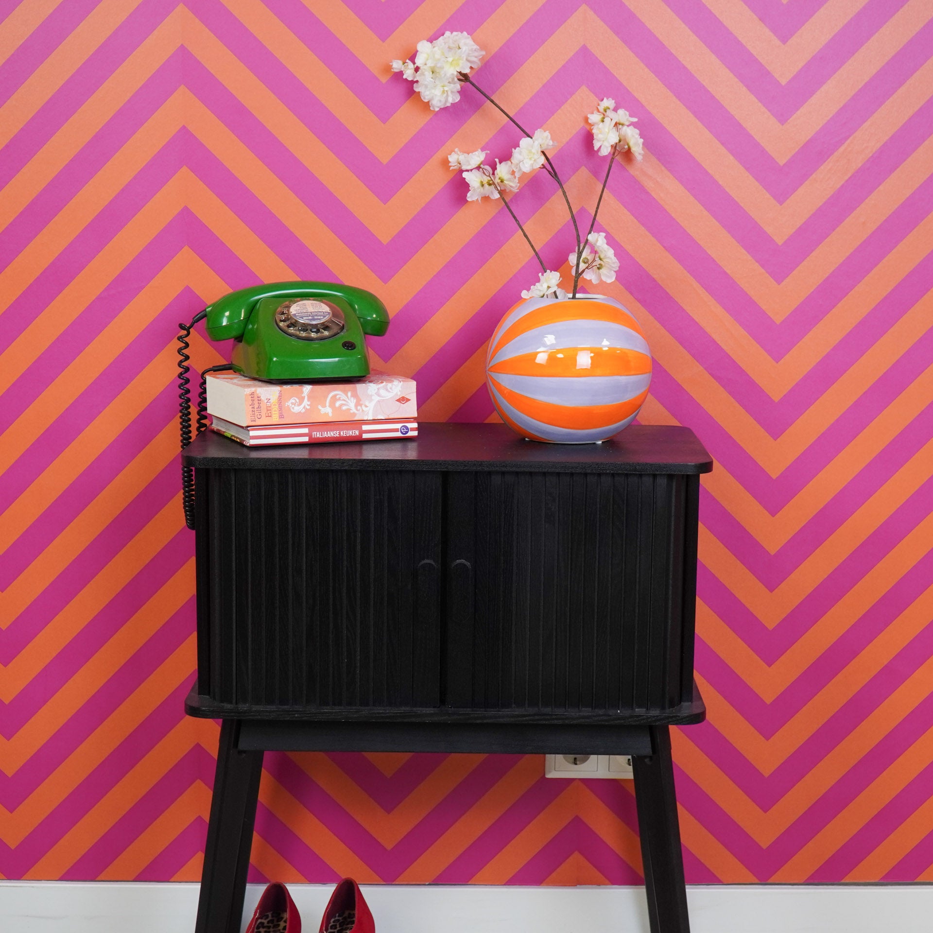 Vaas\u0020\u002D\u0020Bloemenvaas\u0020Swirl\u0020\u002D\u0020Oranje\u002FLila\u0020\u002D\u002020x20x20cm