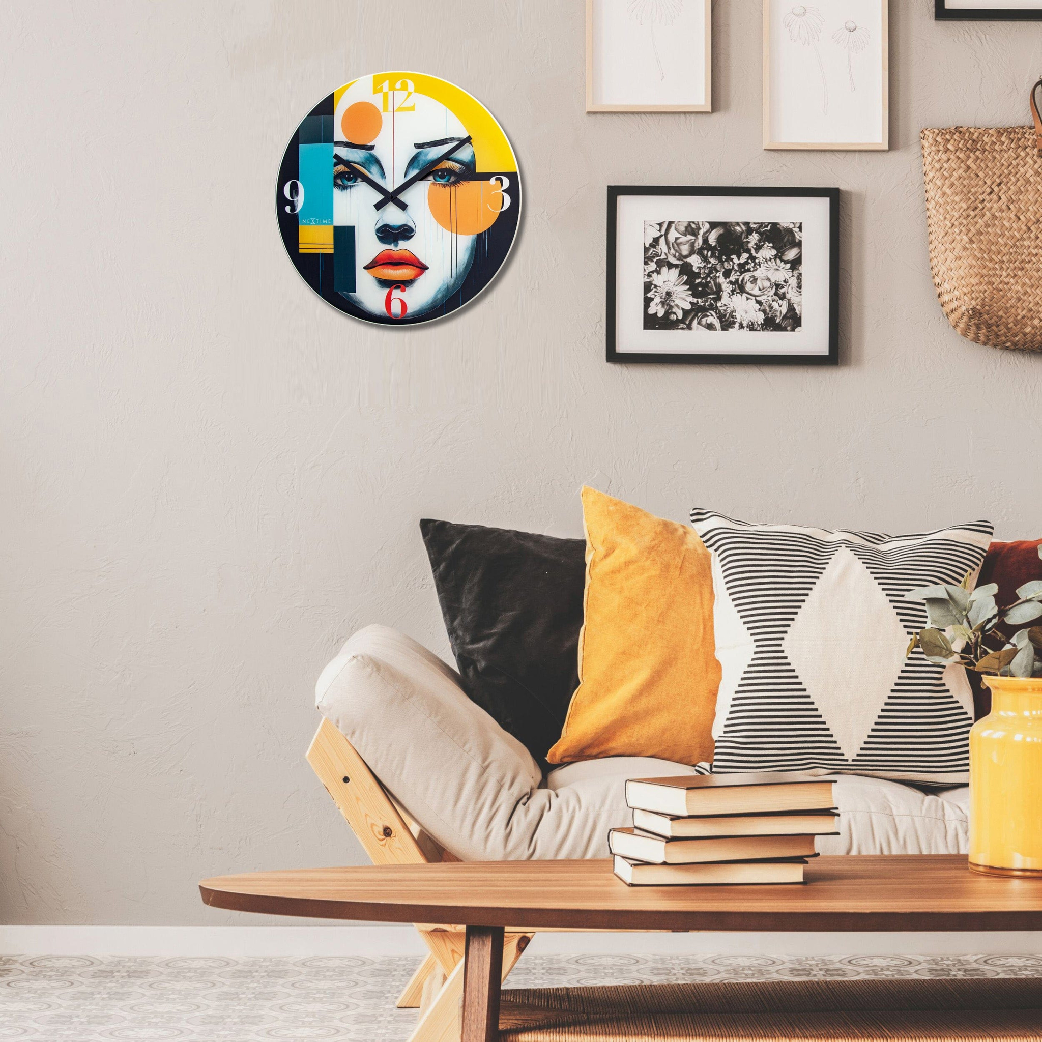 Wandklok\u002043cm\u002DGeruisloos\u002DMeerkleurig\u002DGlas\u002DNeXtime\u0020\u0027Vogue\u0027