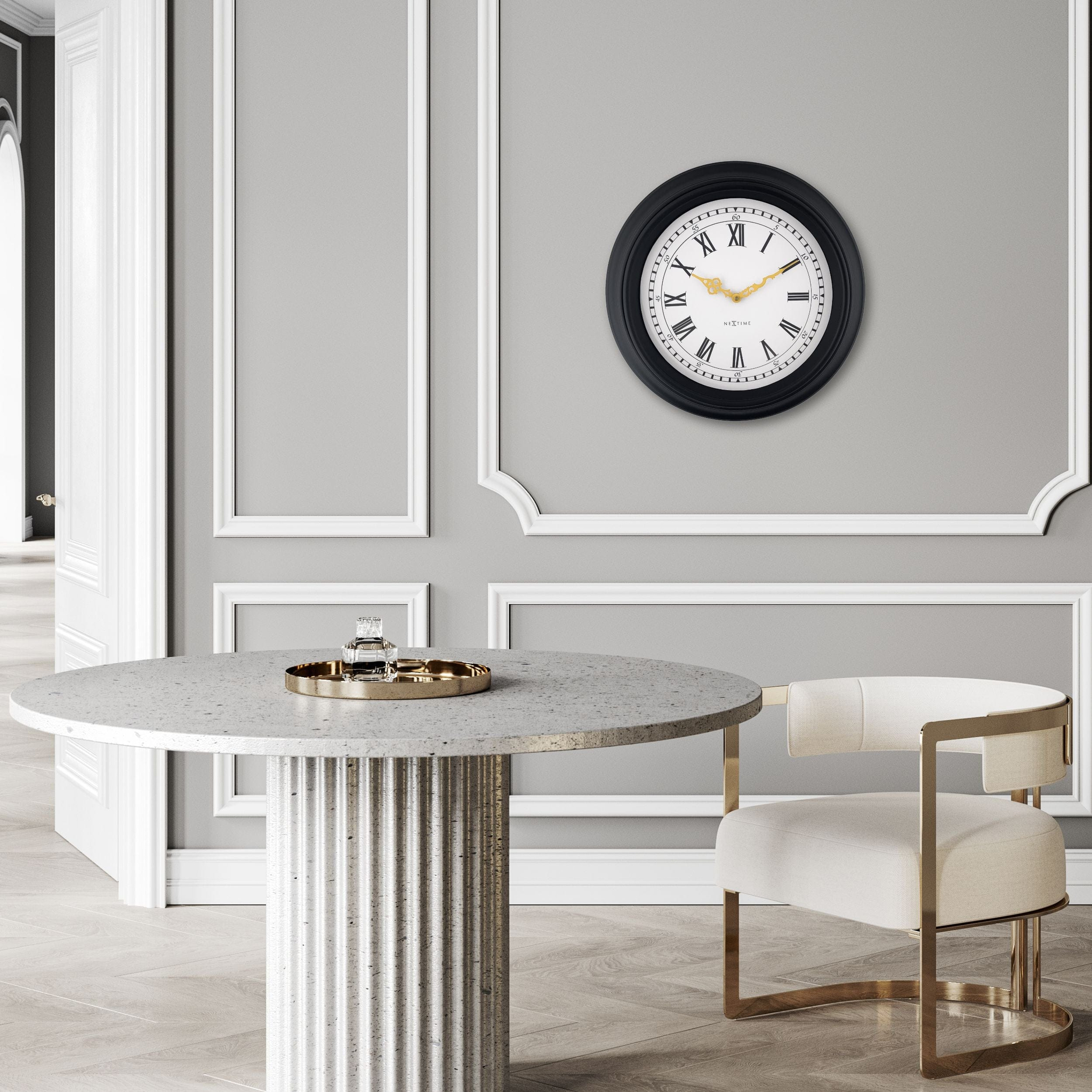 Wandklok\u002040cm\u0020\u002D\u0020Stil\u0020\u002D\u0020Zwart\u002FGrijs\u0020\u002D\u0020Plastic\u0020\u002D\u0020NeXtime\u0020\u0027Chopin\u0027