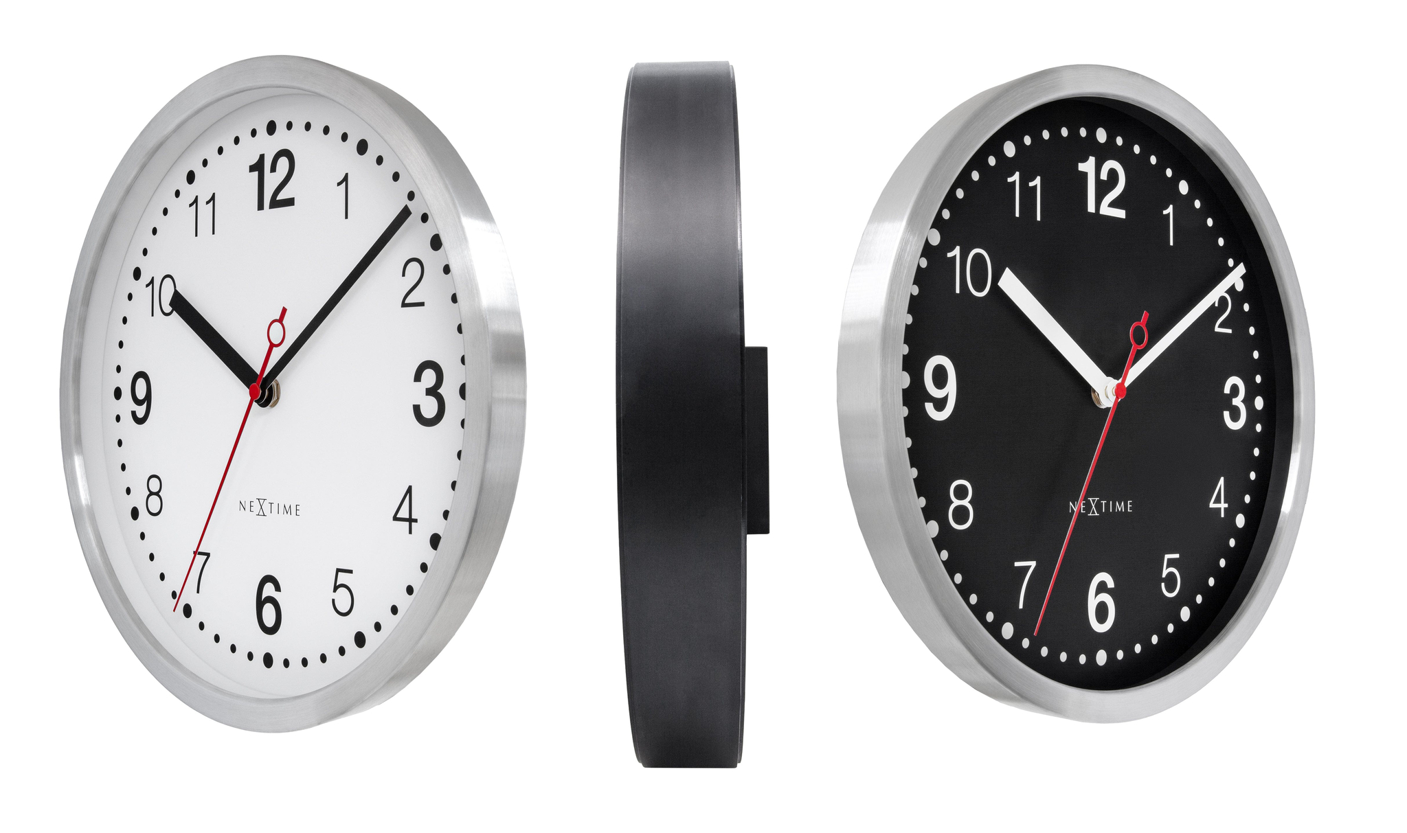 Wandklok\u002032,3x28x10cm\u002DGeruisloos\u002DWit\u0020\u0026\u0020Zwart\u002DAluminium\u002DNeXtime\u0020\u0027Double\u0027