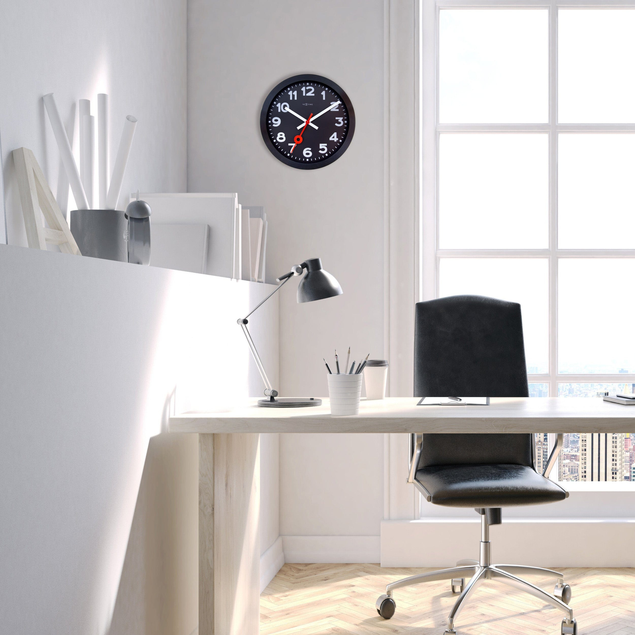 Wandklok\u002035\u0020cm\u0020\u002D\u0020geruisloos\u0020\u002D\u0020zwart\u0020\u002D\u0020geanodiseerd\u0020aluminium\u0020\u002D\u0020NeXtime\u0020\u0027Station\u0020All\u0020Black\u0027