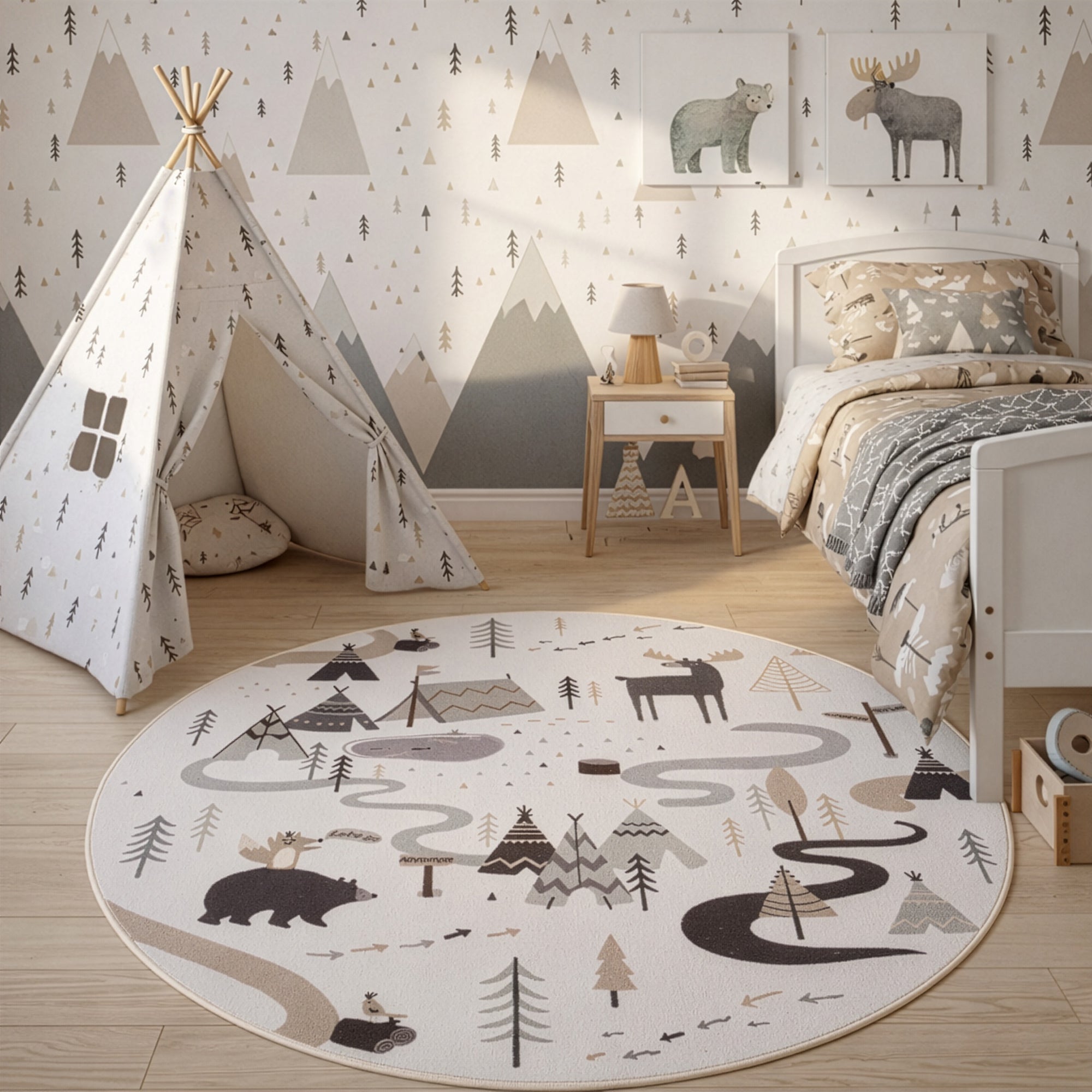 Kindervloerkleed\u0020Rond\u0020Bos\u0020Avontuur\u0020COCO\u0020Cr\u00E8me\u0020\u2013\u0020Zacht\u0020Speelkleed\u0020met\u0020Dieren\u0020voor\u0020de\u0020Kinderkamer