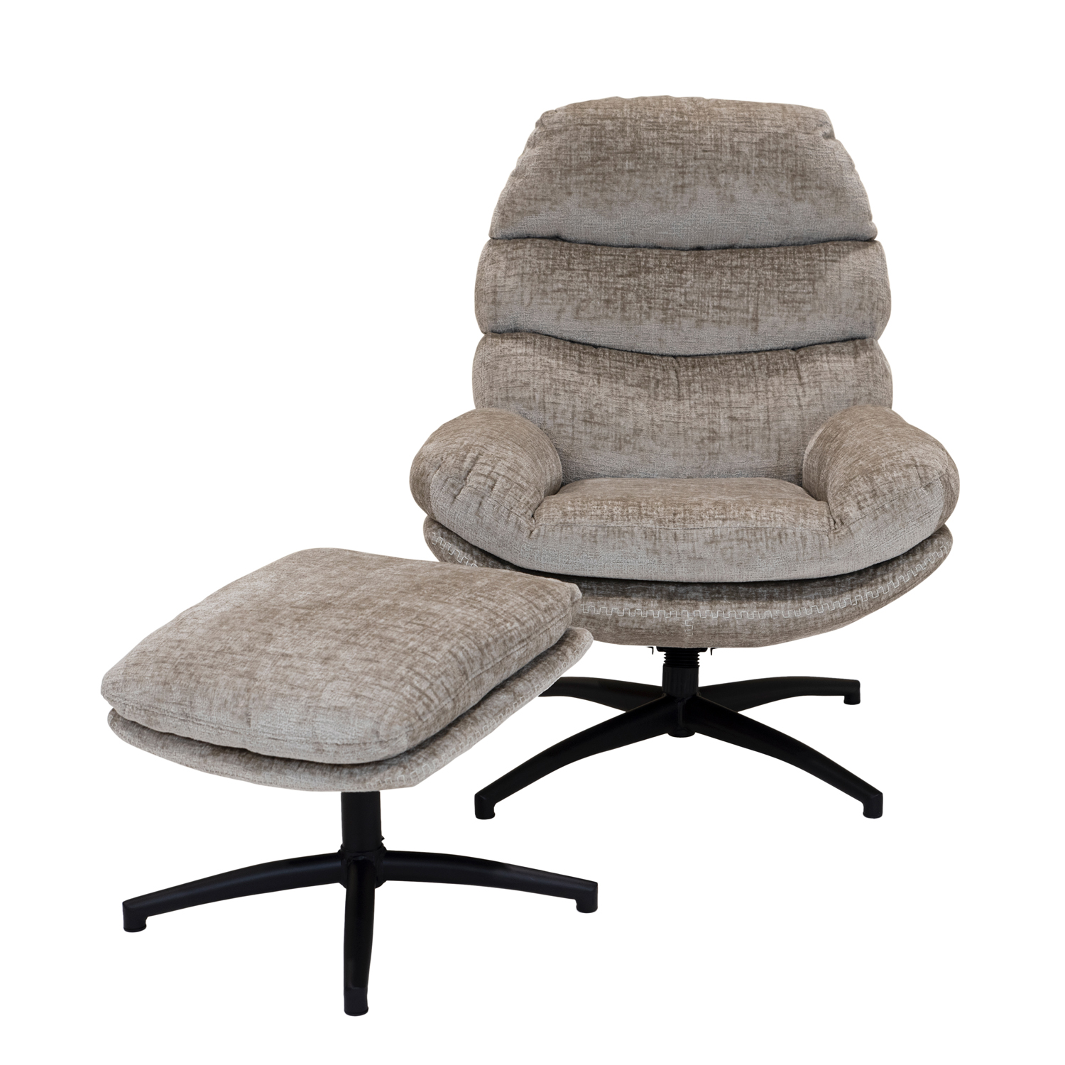 Draaibare\u0020relaxfauteuil\u0020met\u0020voetenbank\u0020in\u0020zachte\u0020stof\u0020lichtgrijs\u002Ftaupe