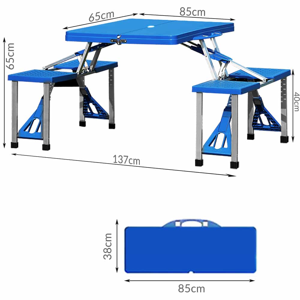 Campingtafel\u0020Blauw\u0020Zilver\u0020Aluminium\u0020Kunststof\u0020137x85x65cm
