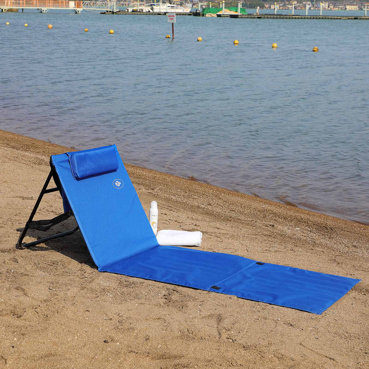 Strandmat\u0020met\u0020Rugleuning\u0020en\u0020Kussen\u0020158cm\u0020x\u002056cm\u0020blauw