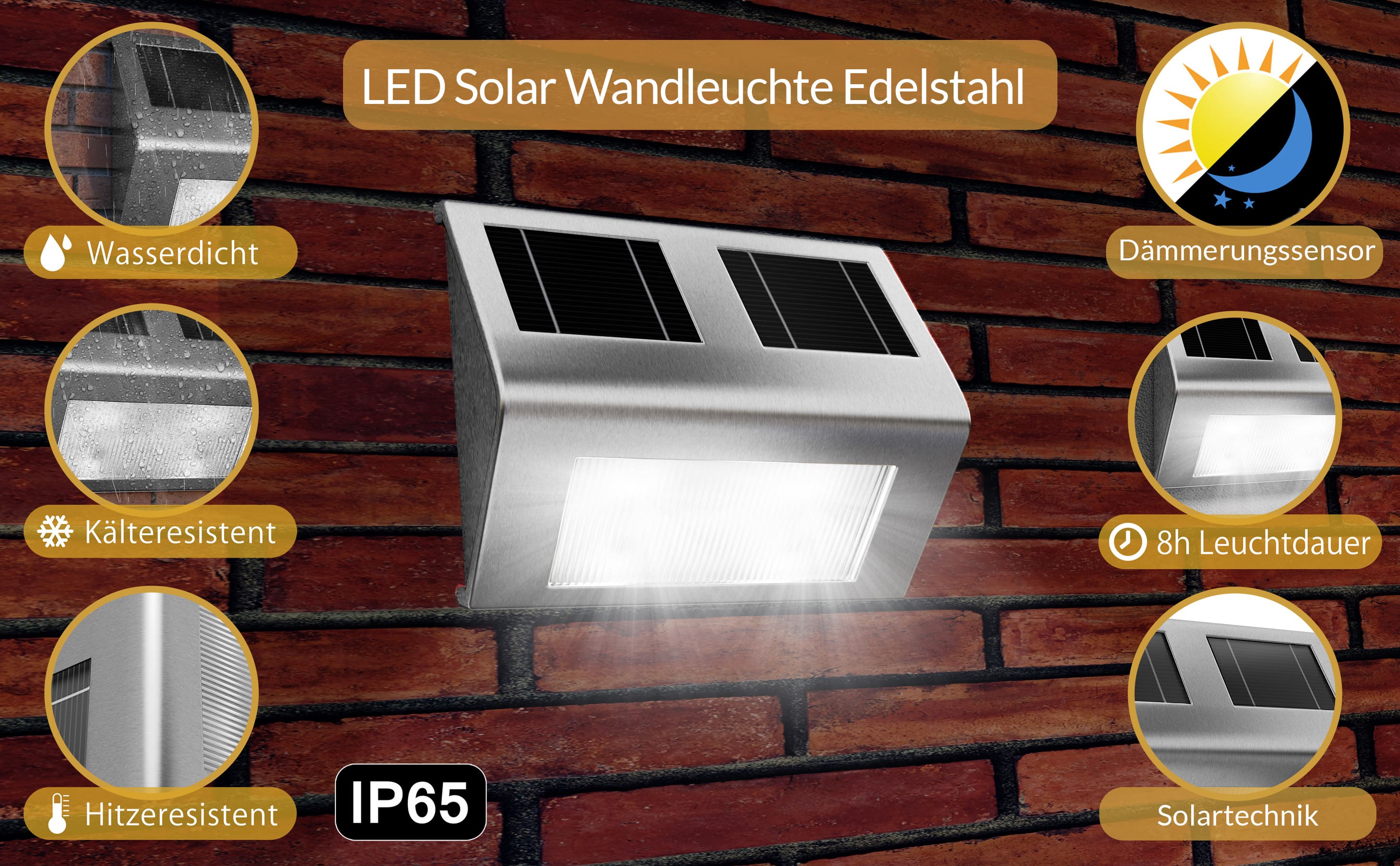 Wandlamp\u0020Buiten\u0020Zilver\u0020RVS\u0020140x95x25mm\u0020Zonne\u002Denergie