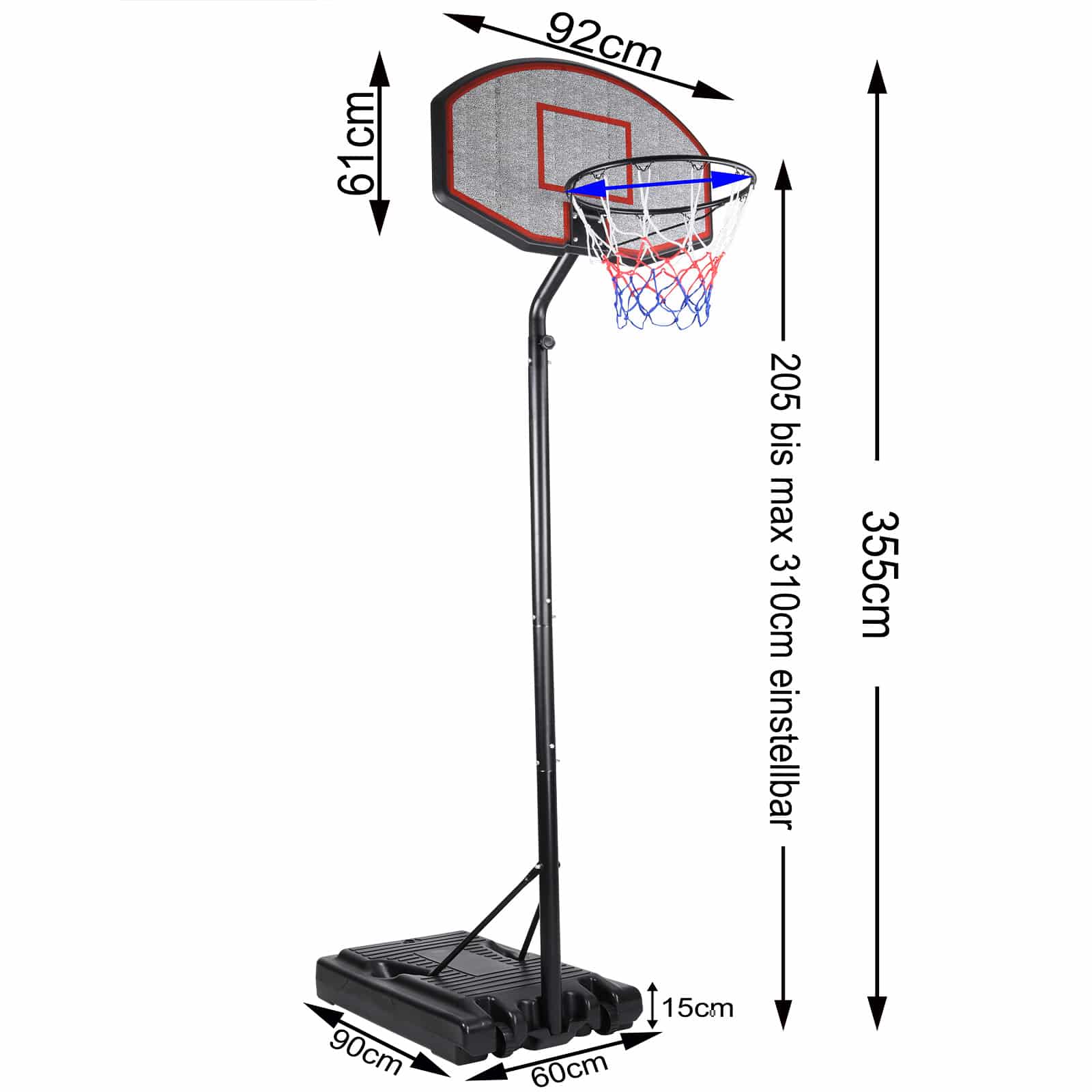 Basketbalring\u0020met\u0020Verstelbare\u0020Mand\u0020257\u002D\u0020305cm\u0020Wielen