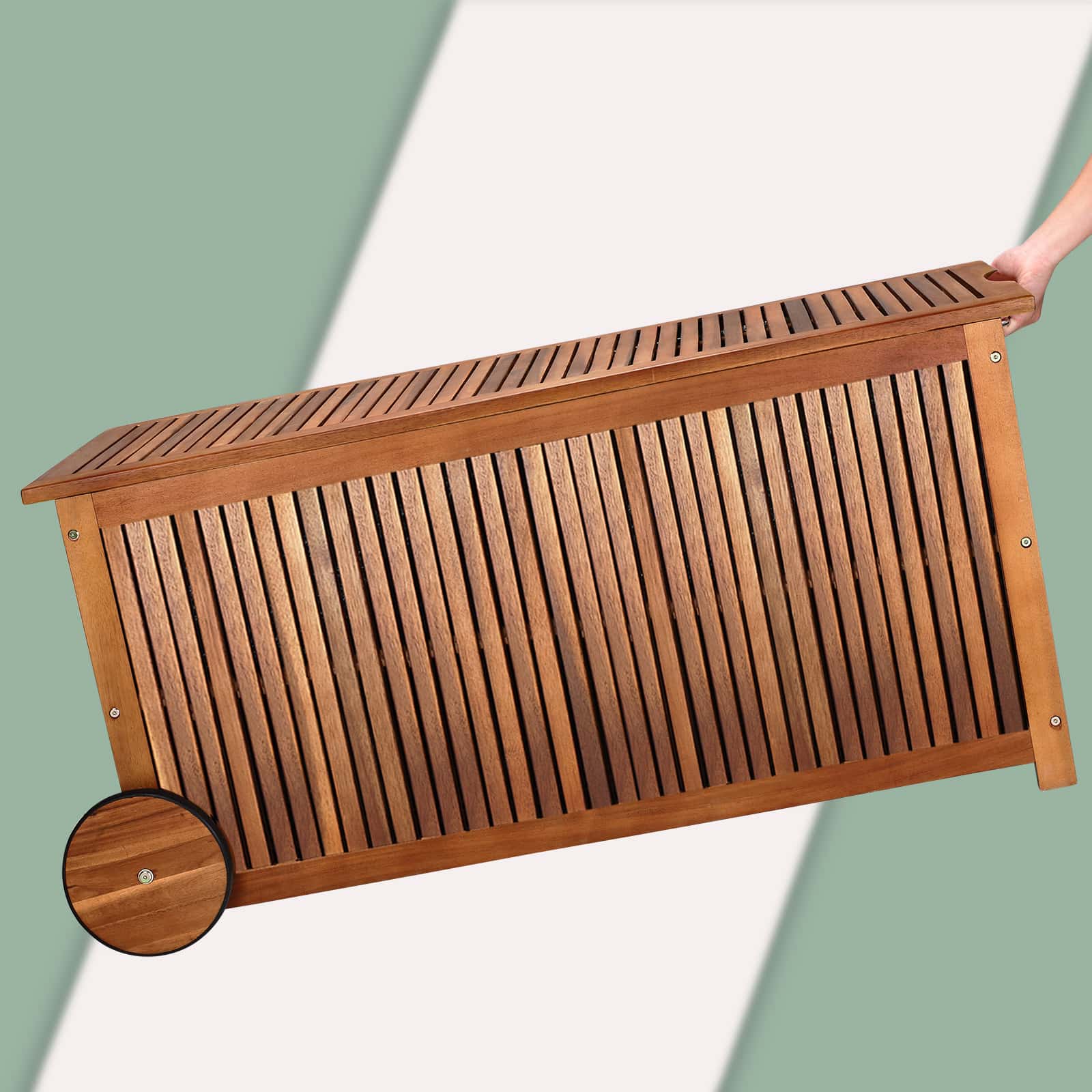 Kussenbox\u0020acaciahout\u0020124x52x58cm\u0020met\u0020Wielen