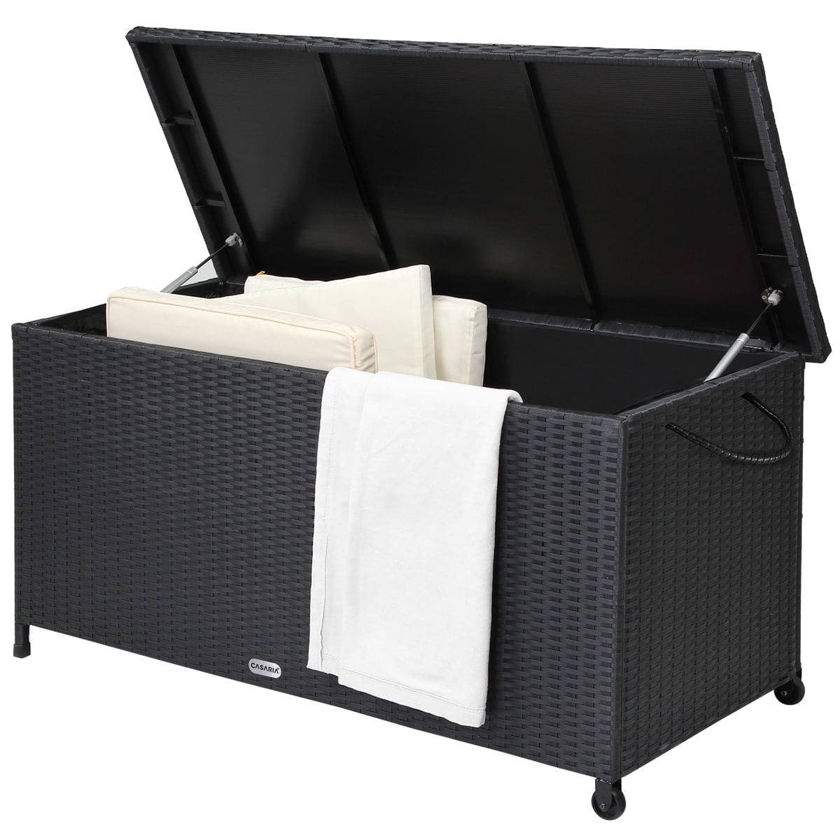 Polyrattan\u0020Kussenbox\u0020Zwart\u0020122x56x61cm\u0020met\u0020Wielen