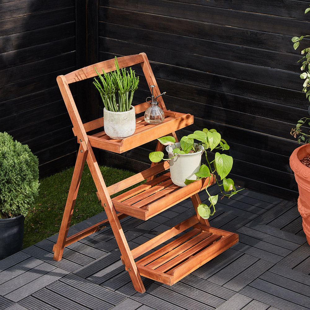 Plantenrek\u00203\u0020Etaged\u0020Acaciahout\u002079x59x56cm