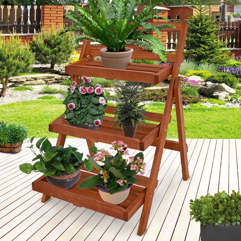 Plantenrek\u00203\u0020Etaged\u0020Acaciahout\u002079x59x56cm