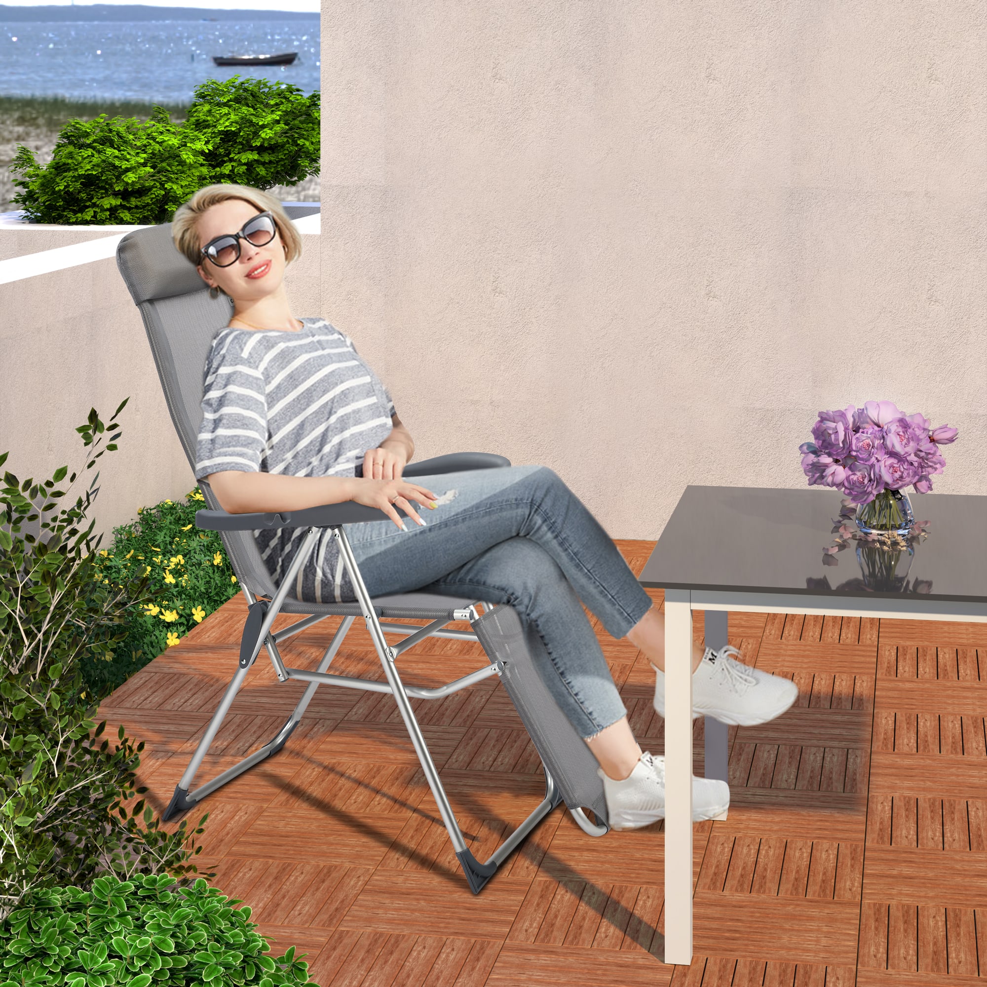 Tuinstoel\u0020met\u0020Hoge\u0020Rugleuning\u00202\u0020Stuks\u0020Antraciet\u0020Aluminium