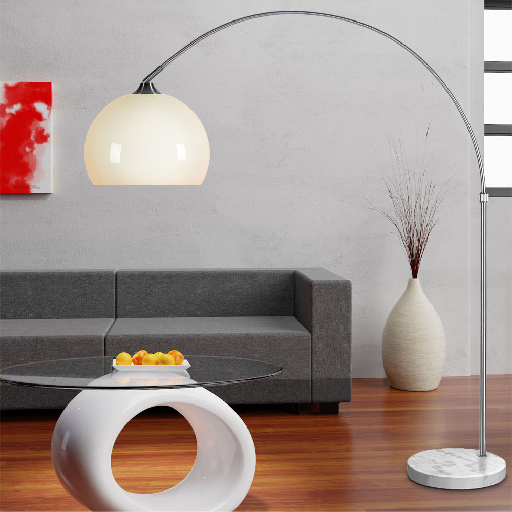 Retro\u0020design\u0020Booglamp\u0020\u002D\u0020Staande\u0020Vloerlamp\u0020\u002D\u0020Zilver\u0020\u002D\u0020Opaalwit