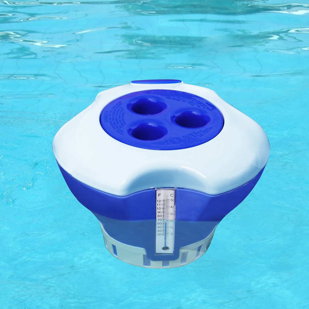 Chloordrijver\u0020Blauw\u0020Wit\u0020PVC\u002018x17cm\u0020Chloortabletten\u0020Zwembad