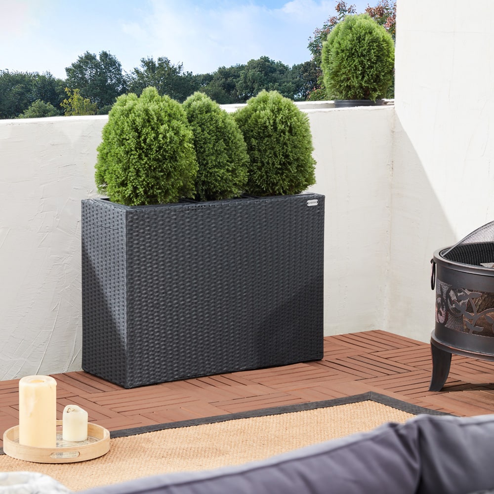 Polyrattan\u0020Bloembak\u00203\u0020delig\u0020Zwart\u002083x30,5x60cm\u0020