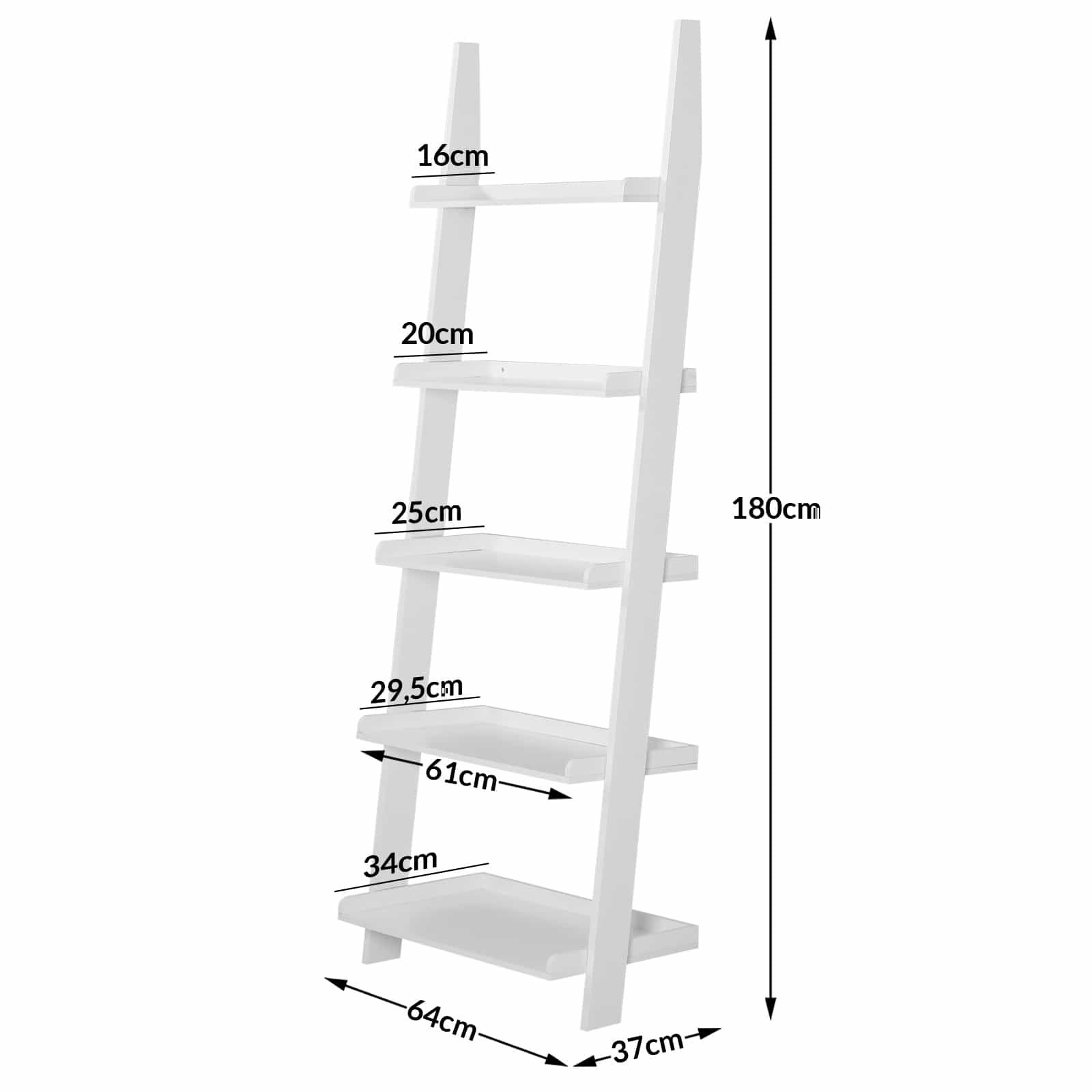 Ladderrek\u0020Wit\u0020met\u00205\u0020Planken\u0020180cm
