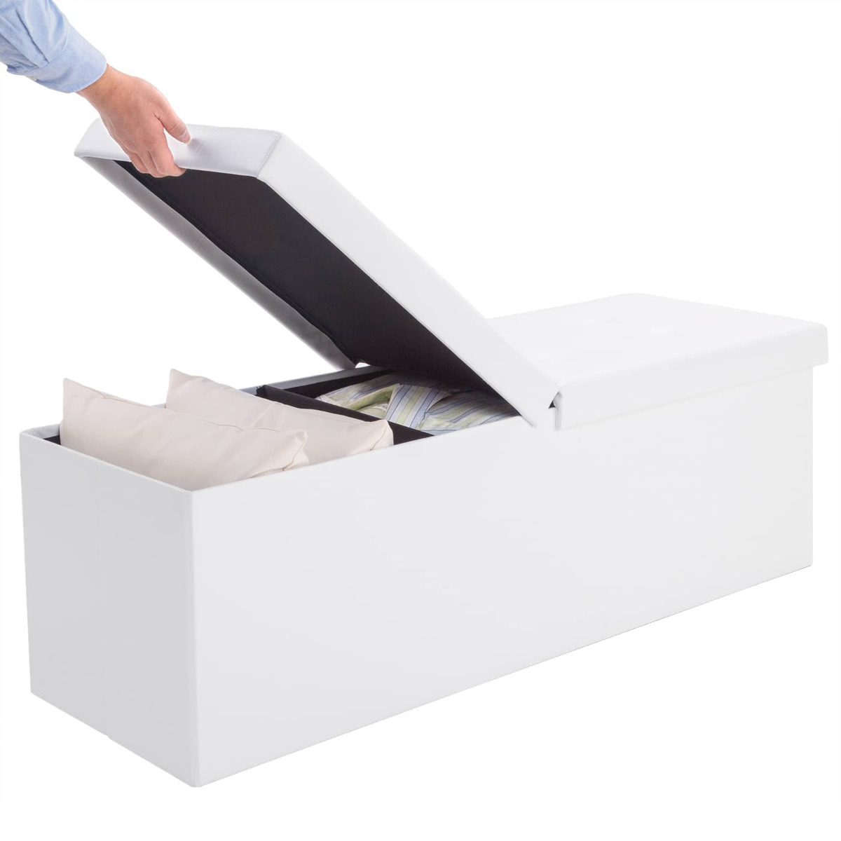 Opvouwbare\u0020Zitbank\u0020met\u0020opbergruimte\u0020en\u0020deksel\u0020\u002D\u0020115cm\u0020\u002D\u0020Wit