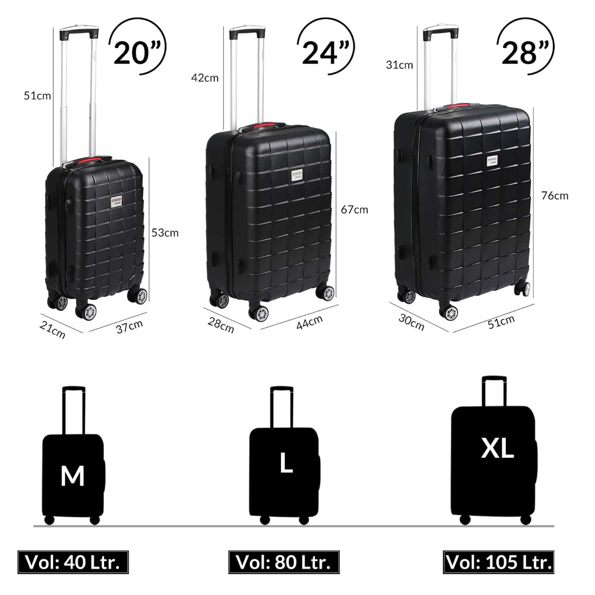 Hardcase\u0020Kofferset\u0020Exopack\u00203\u002Ddelig\u0020Zwart\u0020ABS