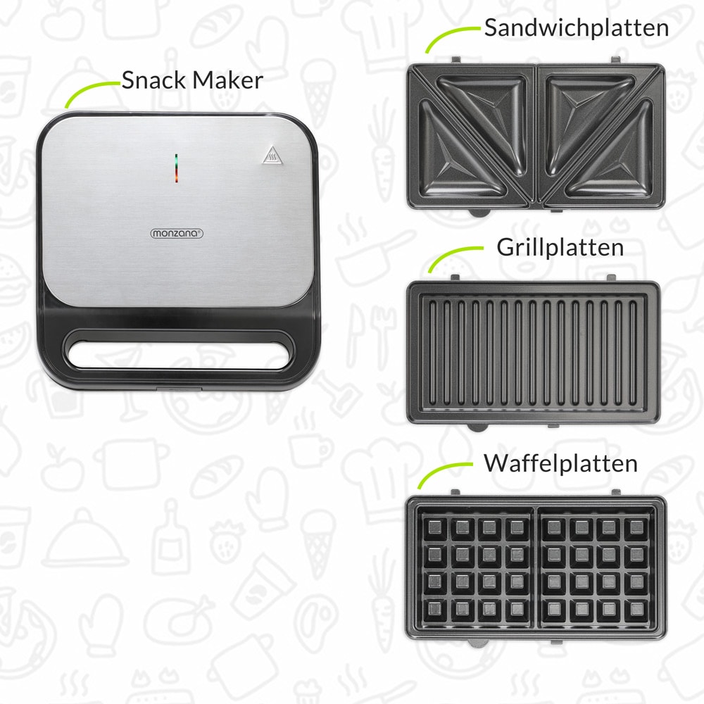 Sandwich\u0020Maker\u00203in1\u0020Zwart\u002FZilver\u00201000W