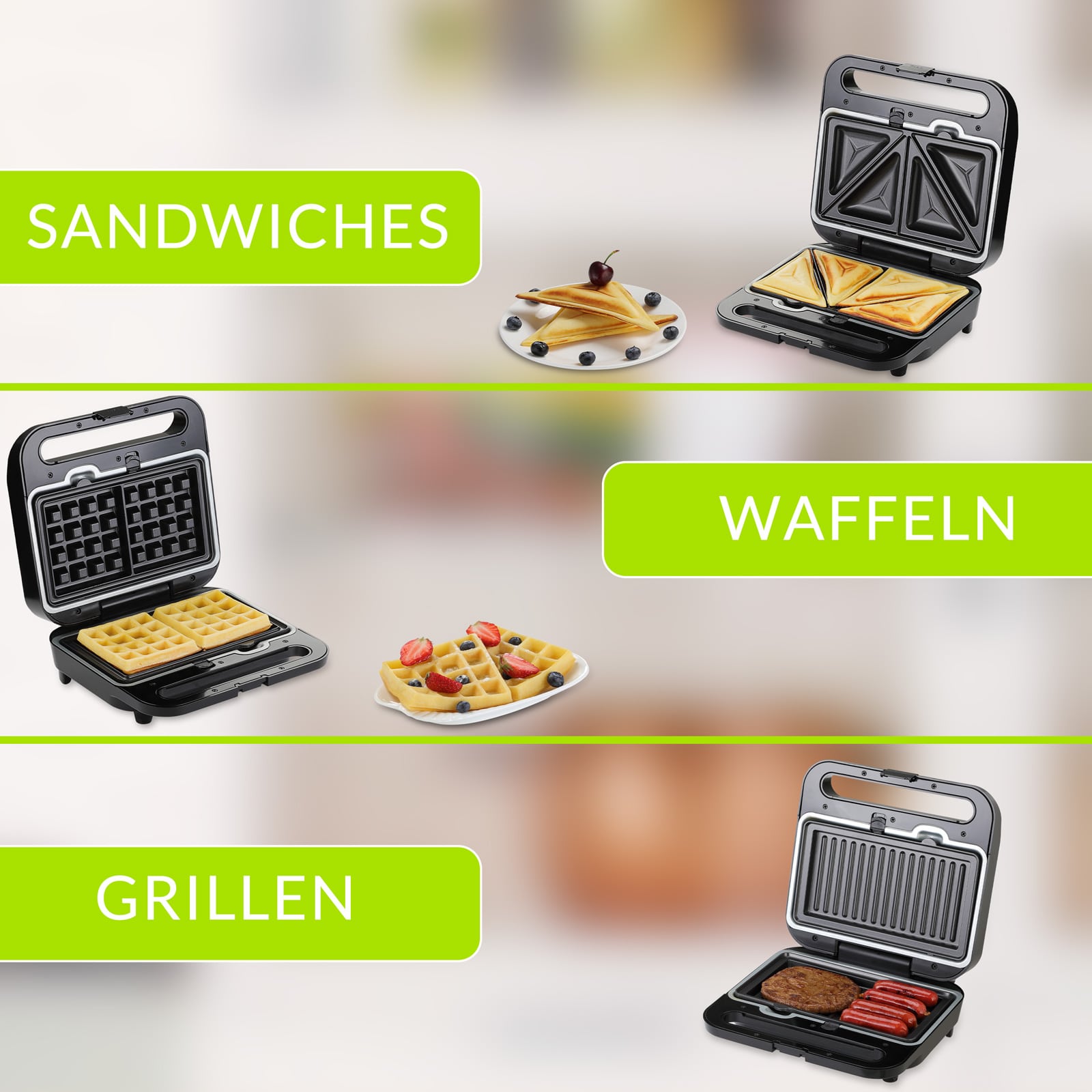 Sandwich\u0020Maker\u00203in1\u0020Zwart\u002FZilver\u00201000W
