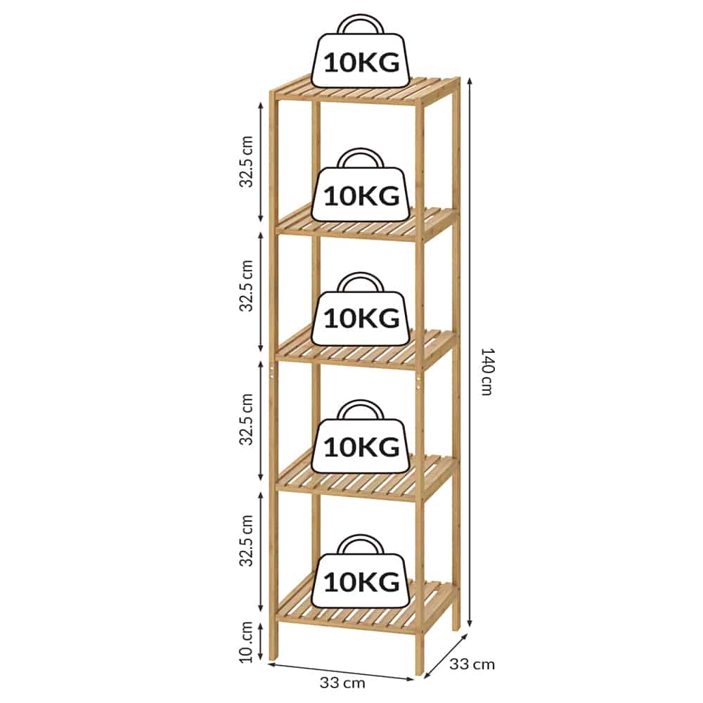 Bamboe\u0020staande\u0020opbergrek\u0020met\u00205\u0020legplanken\u0020140x33x33cm