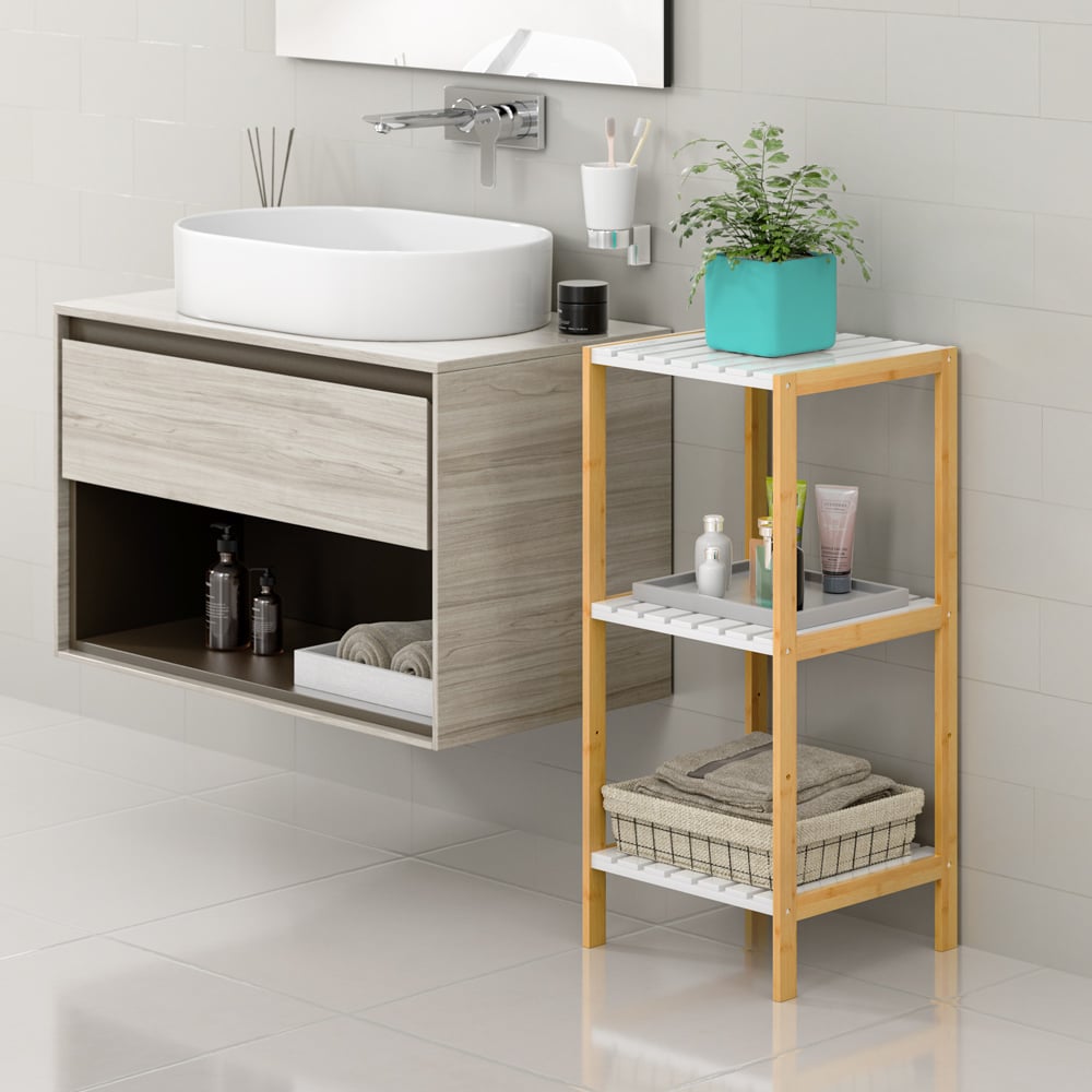 Bamboe\u0020staande\u0020rek\u0020met\u00203\u0020legplanken\u0020Wit\u002080x33x34cm\u0020