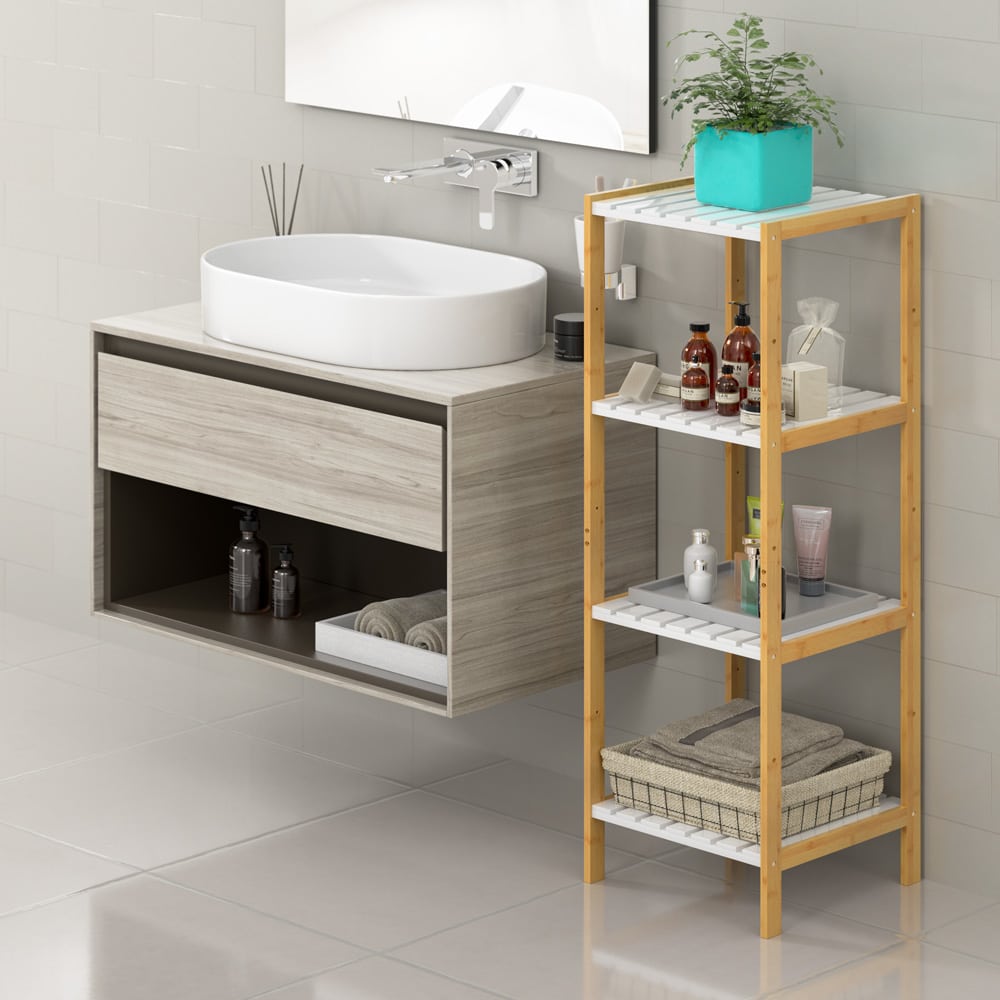 Bamboe\u0020staande\u0020opbergrek\u0020met\u00204\u0020legplanken\u0020Wit\u0020110x33x34cm