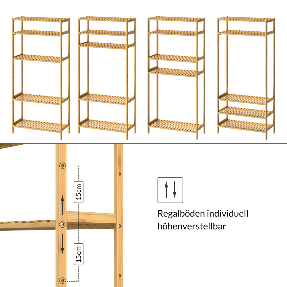 Staande\u0020plank\u0020Badkamerkast\u0020Bamboe\u0020130x60x26cm\u0020in\u0020hoogte\u0020verstelbare\u0020planken