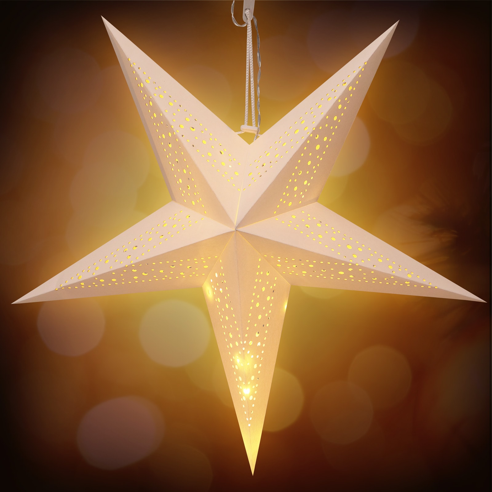 Kerstster\u0020Papier\u0020LED\u0020Cr\u00E8me\u0020\u00D860cm\u00205\u0020Punten\u0020Gaatjes