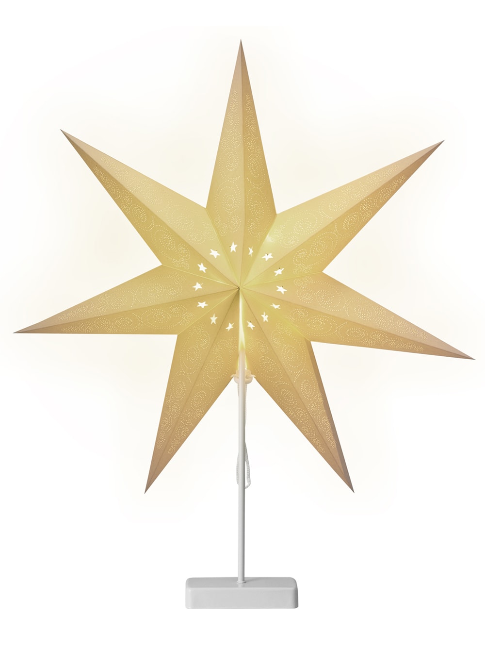 Kerstster\u0020Papier\u0020LED\u0020Wit\u0020Sterretjes\u0020incl\u0020Standaard