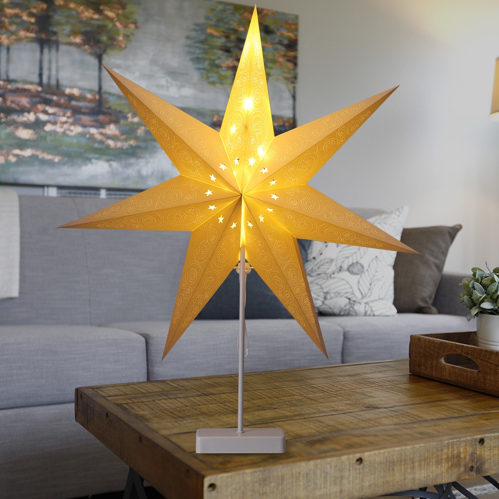 Kerstster\u0020Papier\u0020LED\u0020Wit\u0020Sterretjes\u0020incl\u0020Standaard
