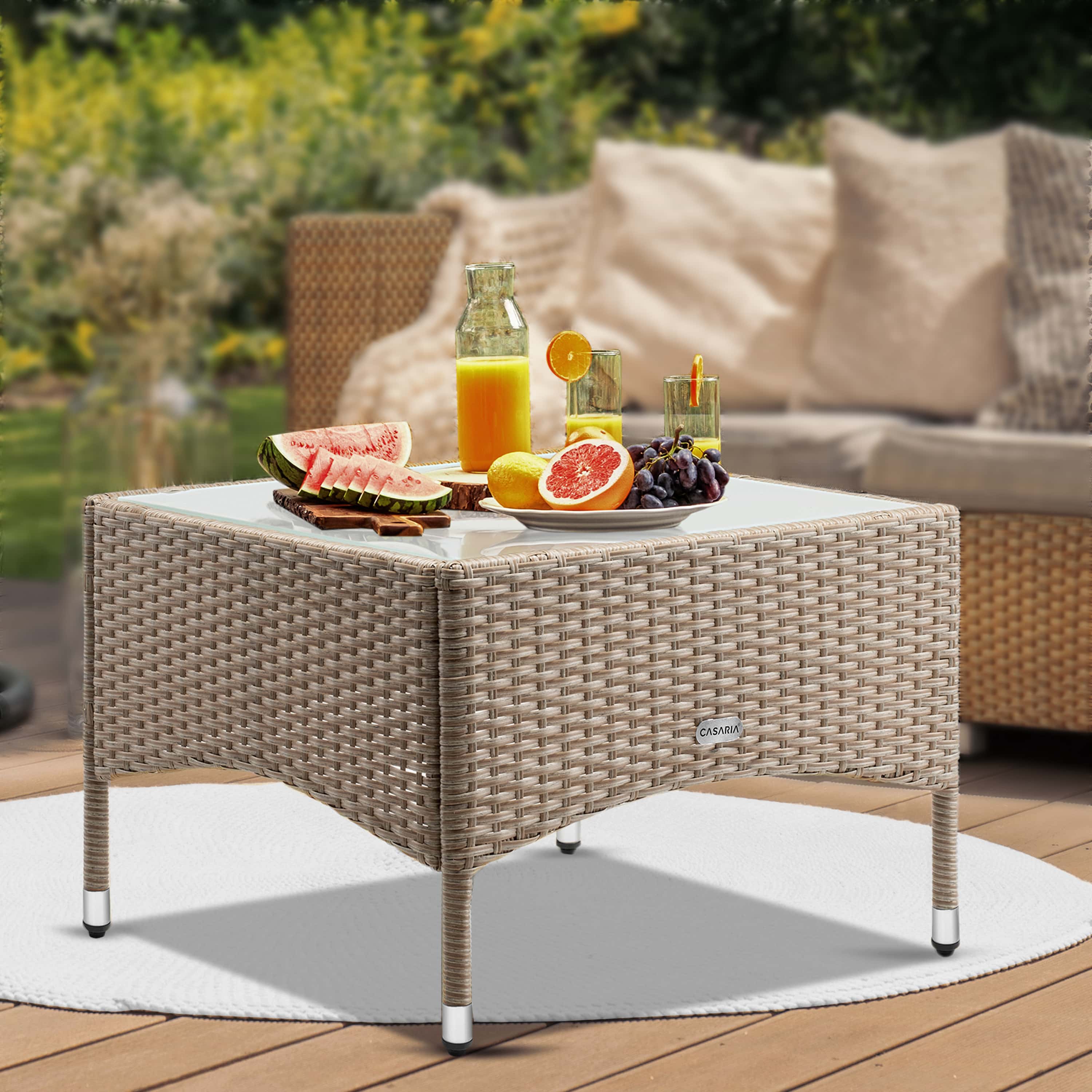 Polyrotan\u0020Bijzettafel\u0020Grijs\u002DBeige\u002058x58x42cm Polyrotan\u0020Bijzettafel\u0020Grijs\u002DBeige\u002058x58x42cm