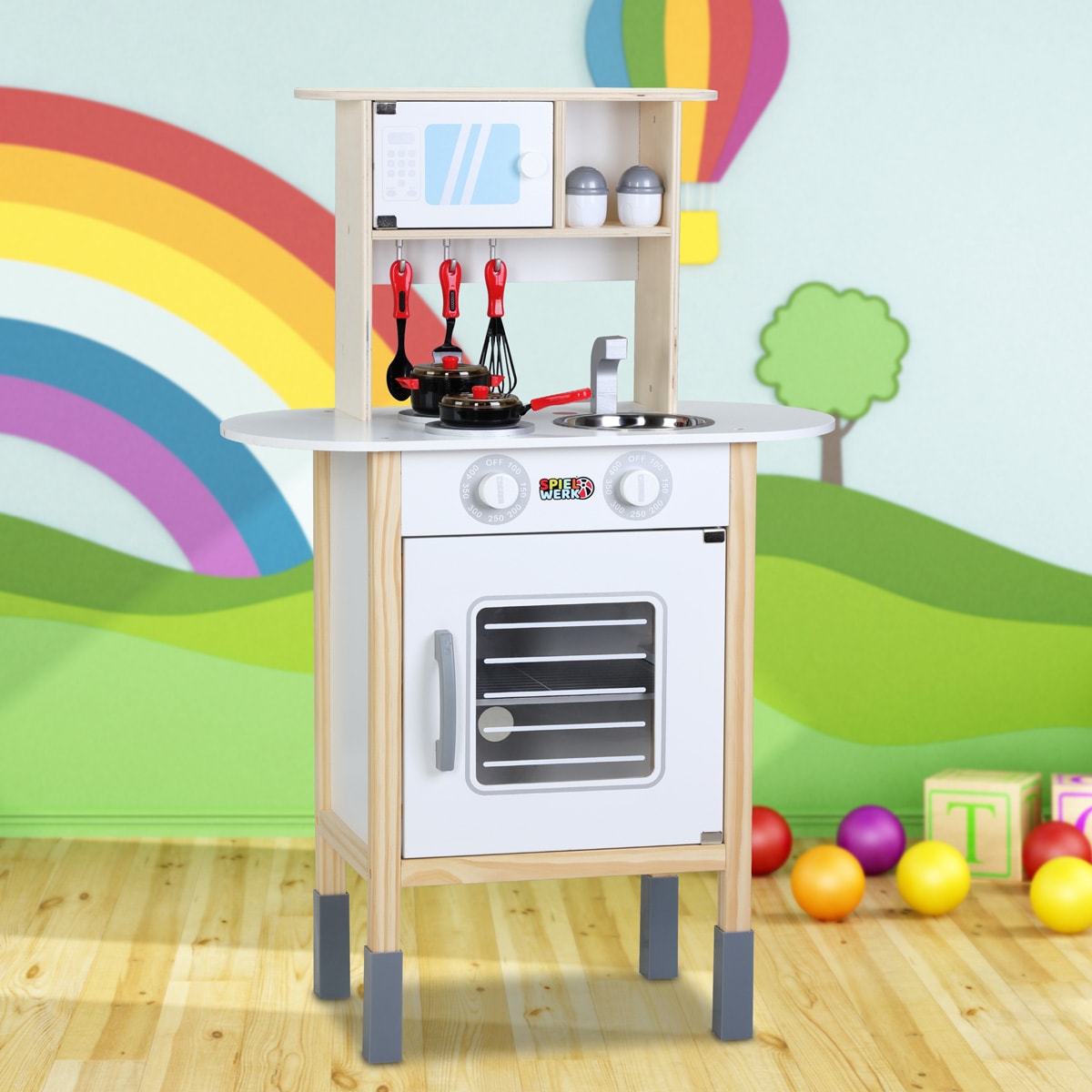 Speelgoedkeuken\u0020Hout\u002057x29,5x77cm\u0020incl\u0020Toebehoren