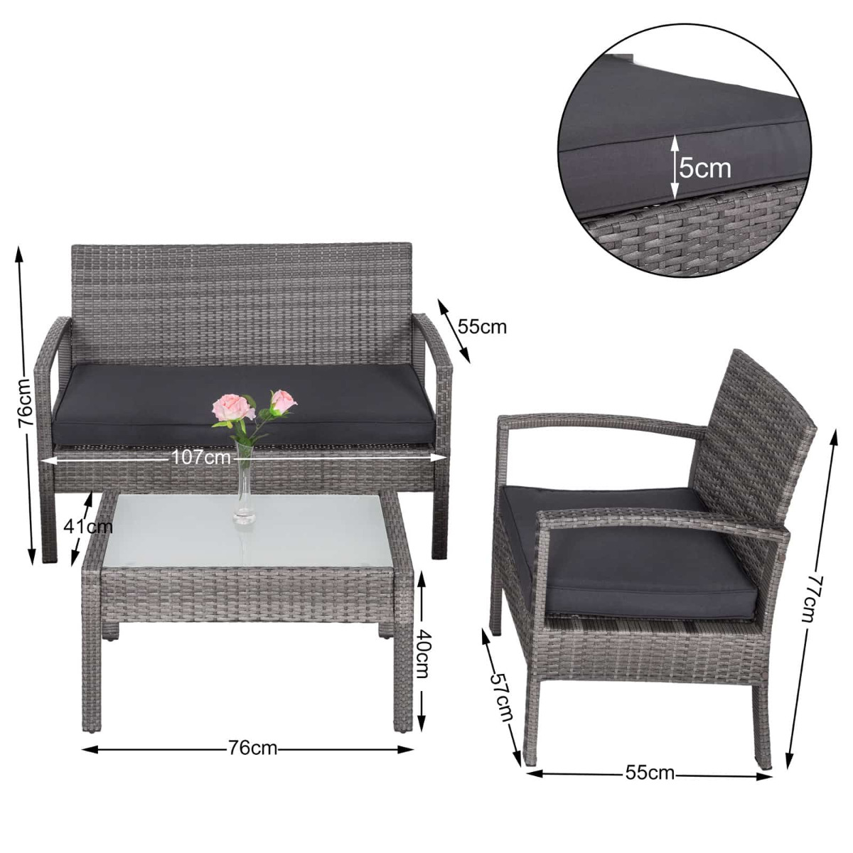 Polyrattan\u0020Tuinzitgroep\u00204\u002Ddelig.\u0020Grijs\u002FAntraciet\u0020