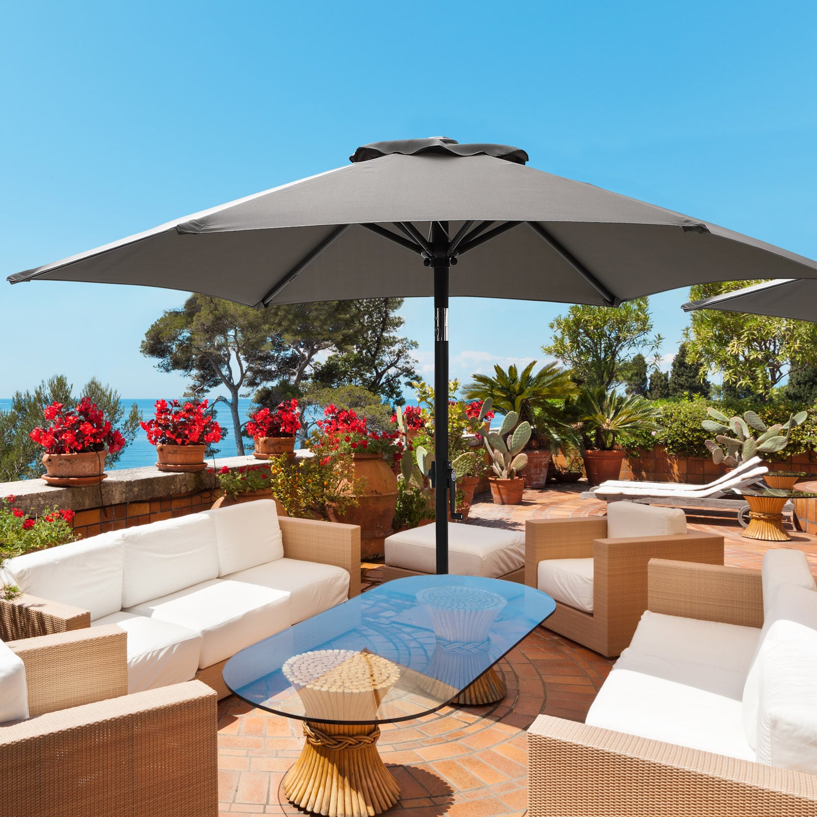 Parasol\u0020Fiji\u0020Antraciet\u0020\u00D8200cm\u0020UV\u002Dbescherming\u002080\u002B\u0020met\u0020Zwengel
