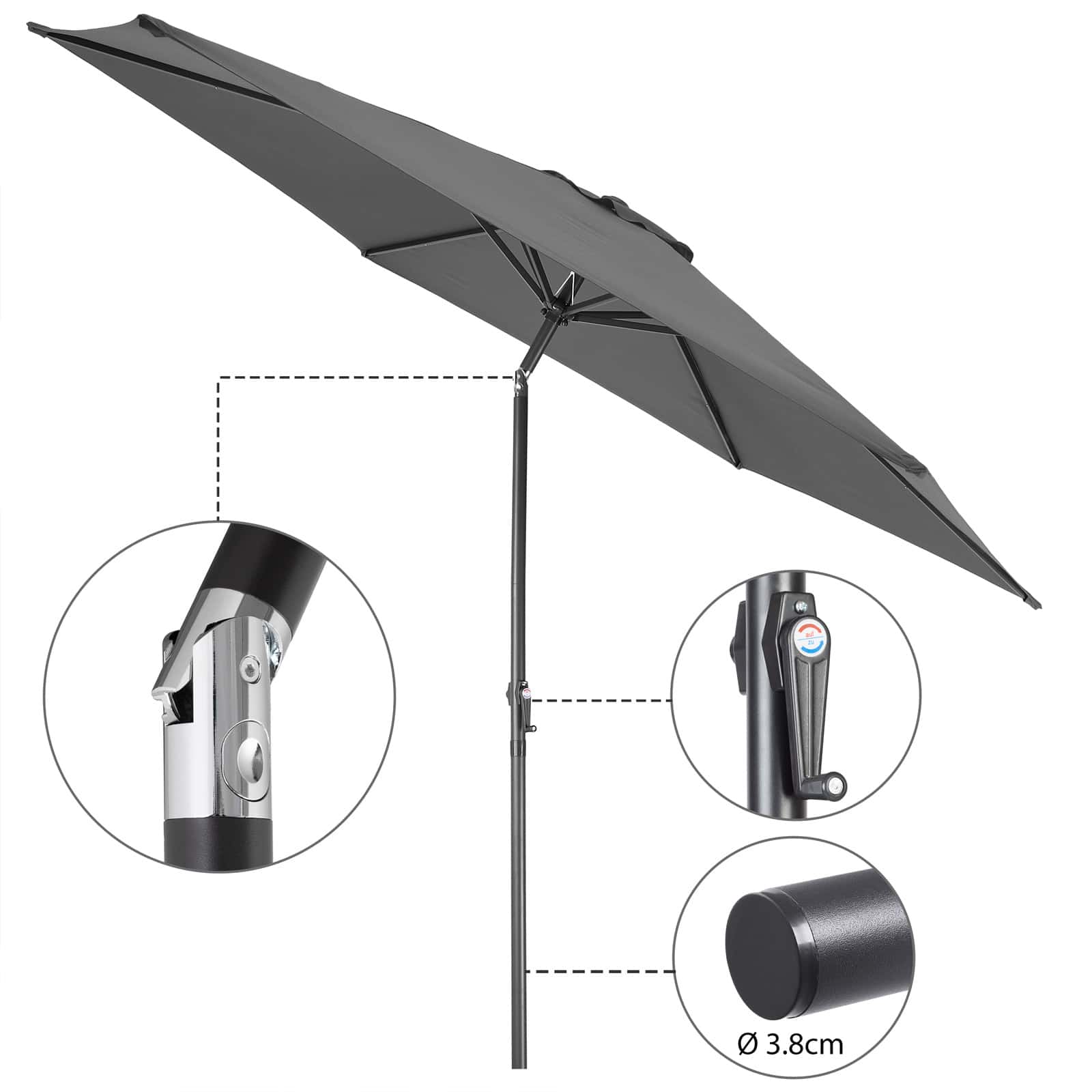 Parasol\u0020Antraciet\u0020Aluminium\u0020\u00D8300cm\u0020UV\u002Dbescherming\u002080\u002B