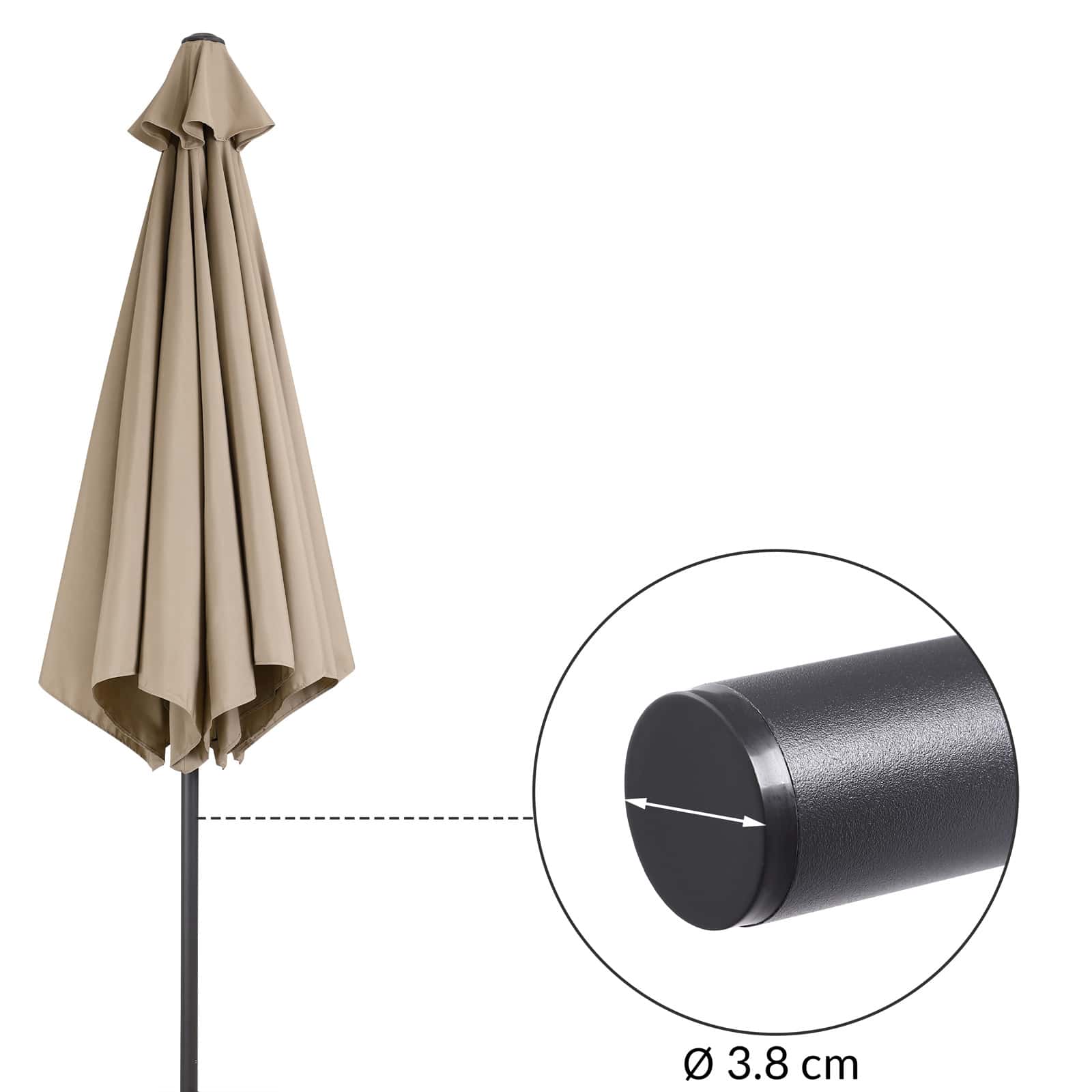 Parasol\u0020Taupe\u0020Aluminium\u0020\u00F8300cm\u0020UV\u002Dbescherming\u002080\u002B