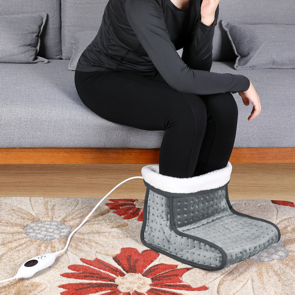 Elektrische\u0020voetenwarmer\u0020grijs\u0020met\u00206\u0020warmtestanden\u0020100W