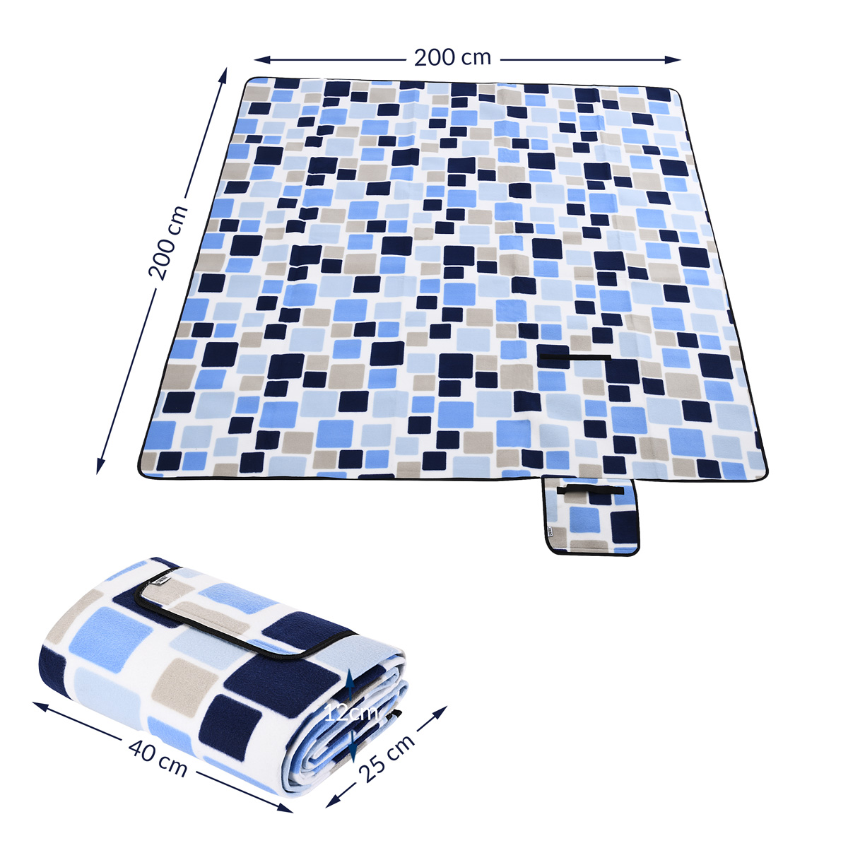 Picknickdeken\u0020Vierkant\u002FBlauw\u00202x2m