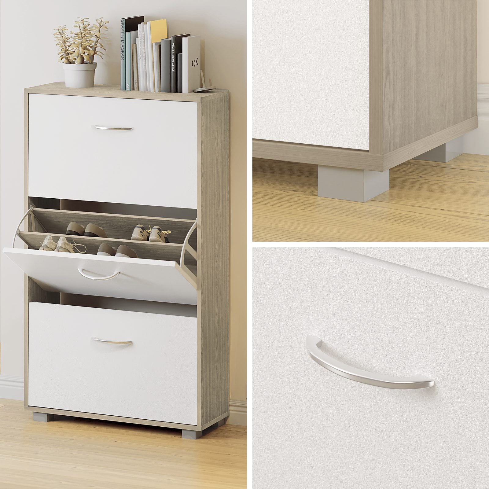 Schoenenkast\u0020Eiken\u002DWit\u0020115x60x24cm\u00203\u0020Kleppen Schoenenkast\u0020Eiken\u002DWit\u0020115x60x24cm\u00203\u0020Kleppen