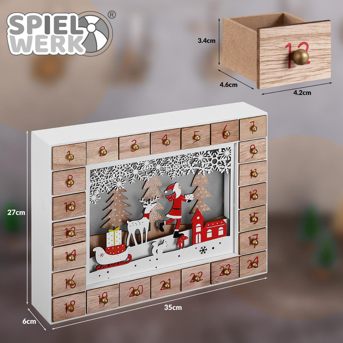 Adventskalender\u0020kerstman\u0020hout\u0020met\u0020LED\u0020