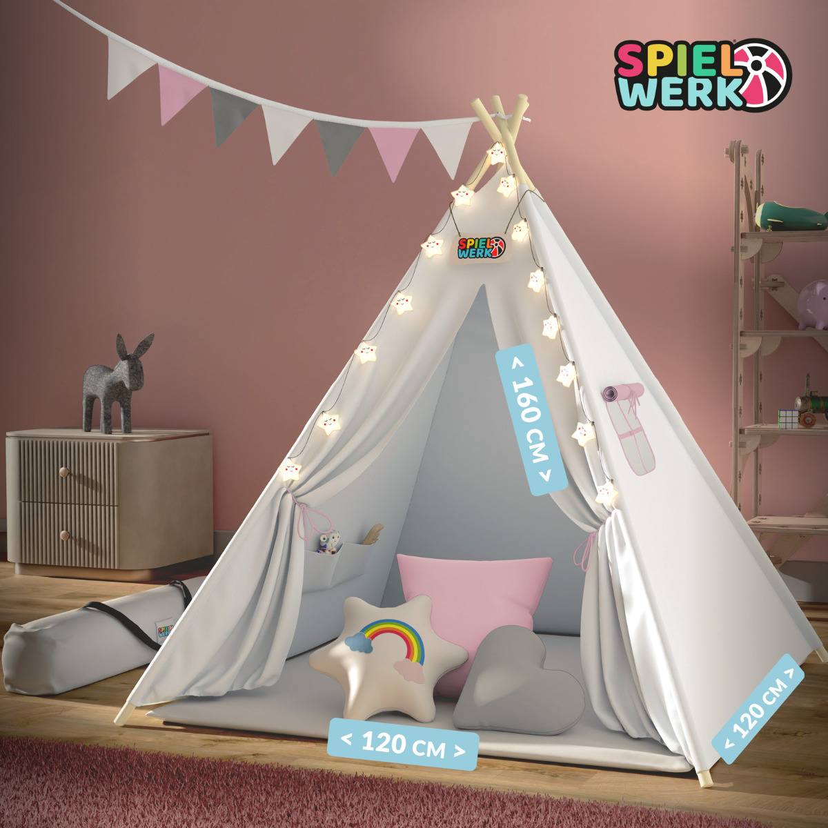 Tipi\u0020Speeltent\u0020Roze\u0020160x120x120cm